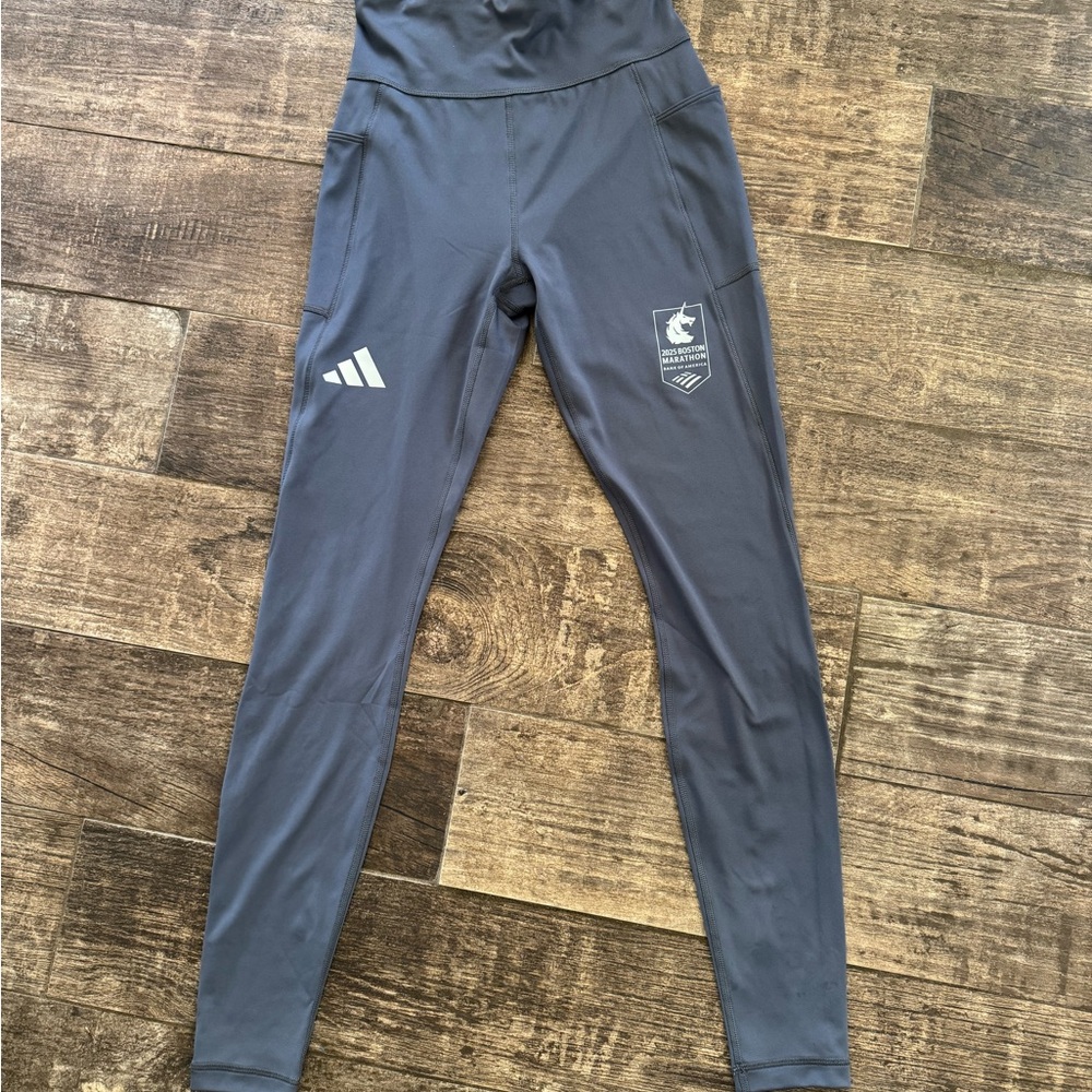 adidas Gray High-Waist Leggings with Side Logos
